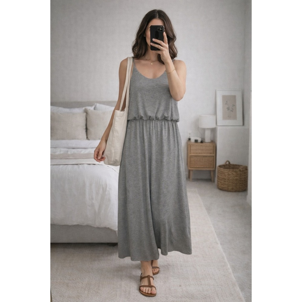 Olivia Rae Gray Maxi Dress Size S GUC Casual Boho Lounge Stretch 👗
